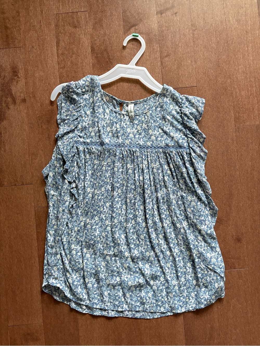 Women's Blue Floral Ruffle Sleeve Blouse